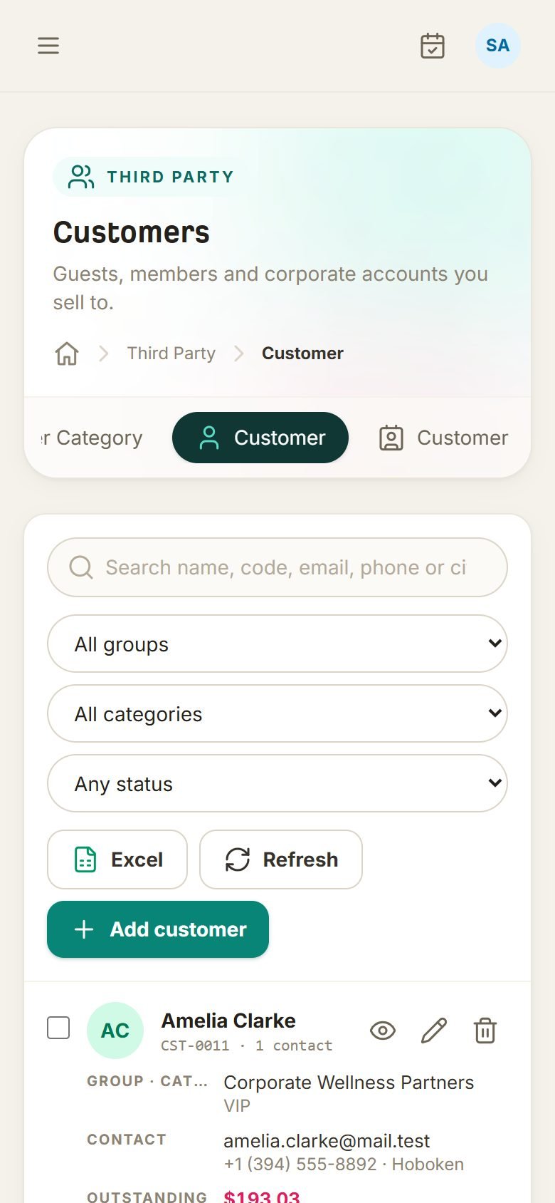 Customer list on a phone